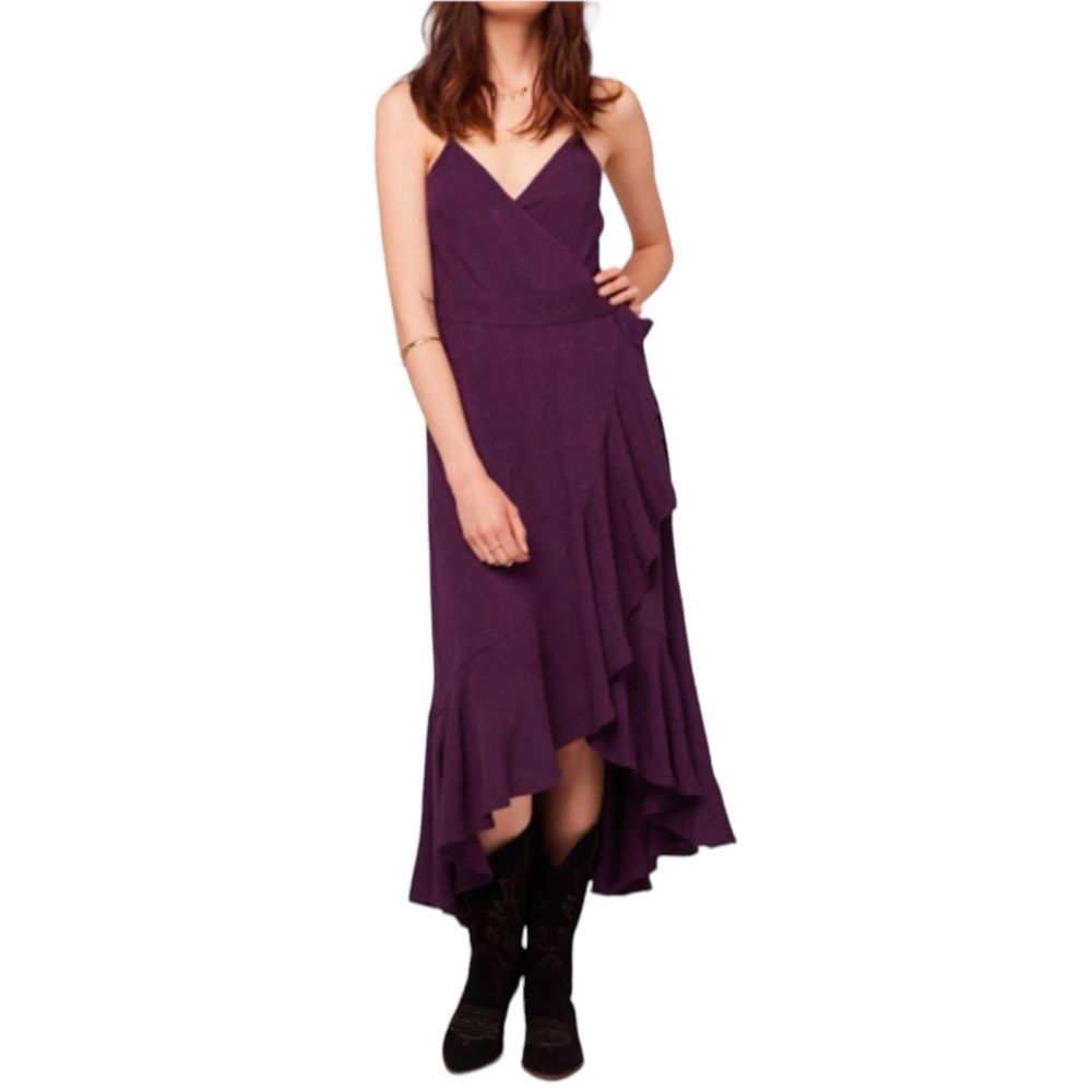 Band Of Gypsies Spaghetti Straps Ruffle Wrap V-Neck Purple Midi Dress Size XS